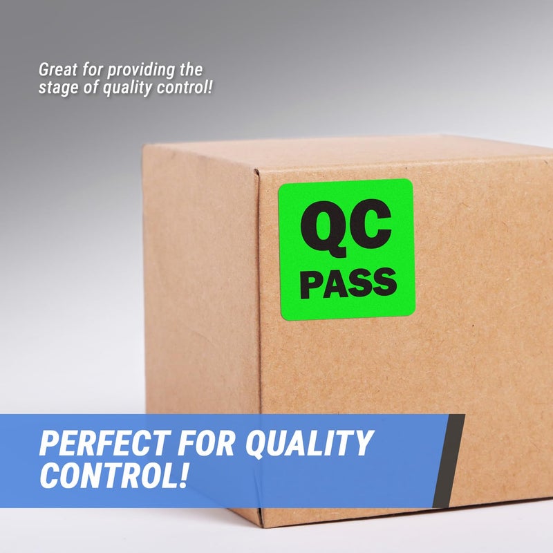 OfficeSmartLabels QC Pass Stickers - 2 x 2 inch Square in Fluorescent Green QC Pass Label for Quality Control in Production Line Warehouse Inventory Management Inspection Stickers - 300 Labels per Roll - Image 3